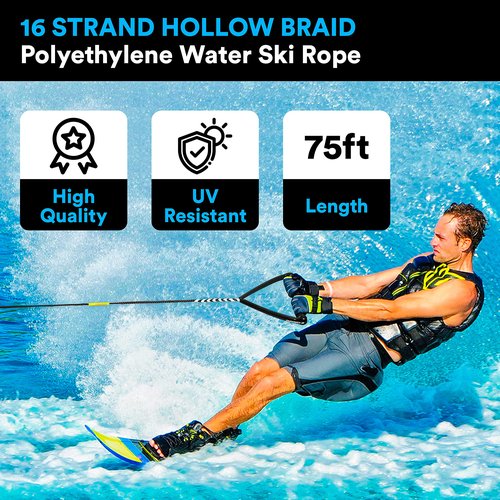 KRAKAFAT 75ft Water Ski Rope, Wakeboard Rope - 7 Sections with 13" EVA Diamond Grip Floating Handle - 1-2 Rider Tube Tow Rope for Tubing - Boat Tow Rope for Kneeboard