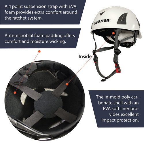Fusion Climb Meka II Climbing and Zipline Safety Helmet - White, 6.25-Inch H x 10.3-Inch L x 8.25-Inch W