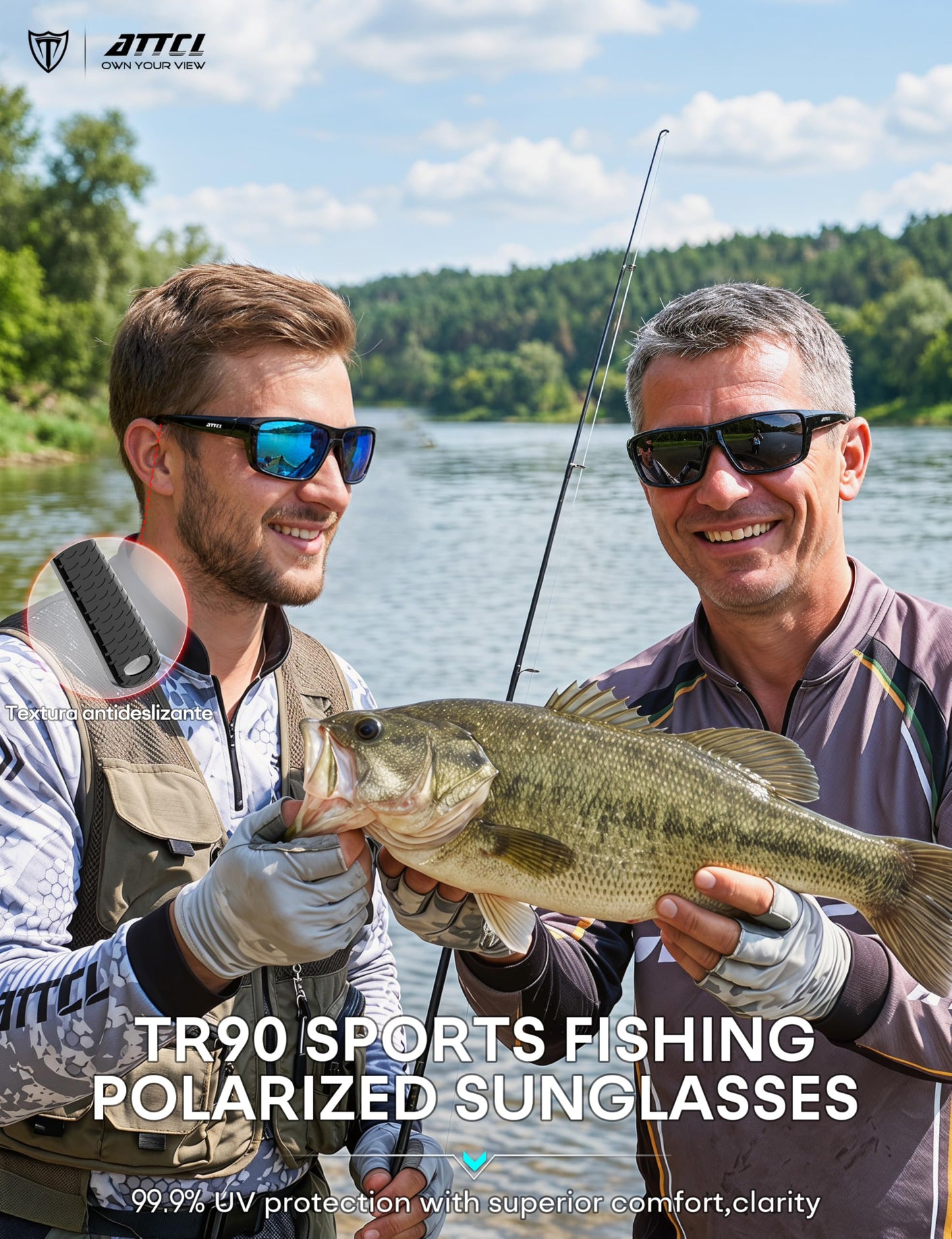 ATTCL Polarized Sunglasses Men for Fishing: UV Protection Lightweight TR90 Sports Wrap Sun Glasses Driving Golf Running
