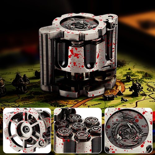 HTSHO Bullet Dice Set Revolver, 7 in 1 Unique Metal DND Spinning Dice, Polyhedral Dice Set for Dungeons and Dragons (Silver)