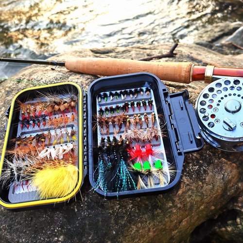 Fly Fishing Flies Assortment Kit Dry Wet Nyphms Tenkara Popper Streamer Woolly Bugger for Trout Bass Salmon Steelhead with Fly Box (100PCS Fishing Flies Kit)