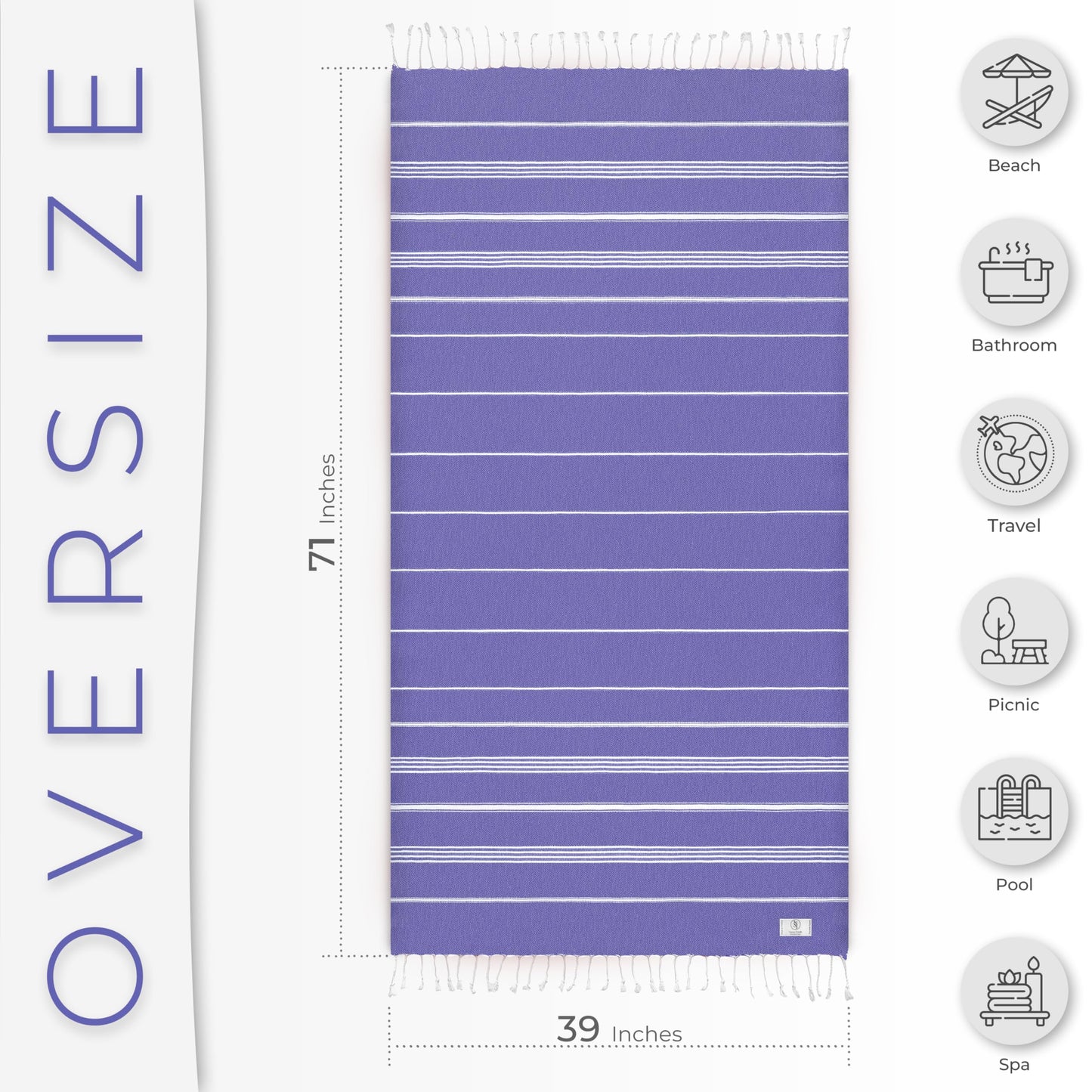 Ossano Turkish Beach Towel Compact & Soft Extra Large (39" x 71") - Quick Dry, Versatile and Functional as Yoga Mat, Picnic Blanket/Travel Blanket, Bath, Shower and Pool Towel - Purple