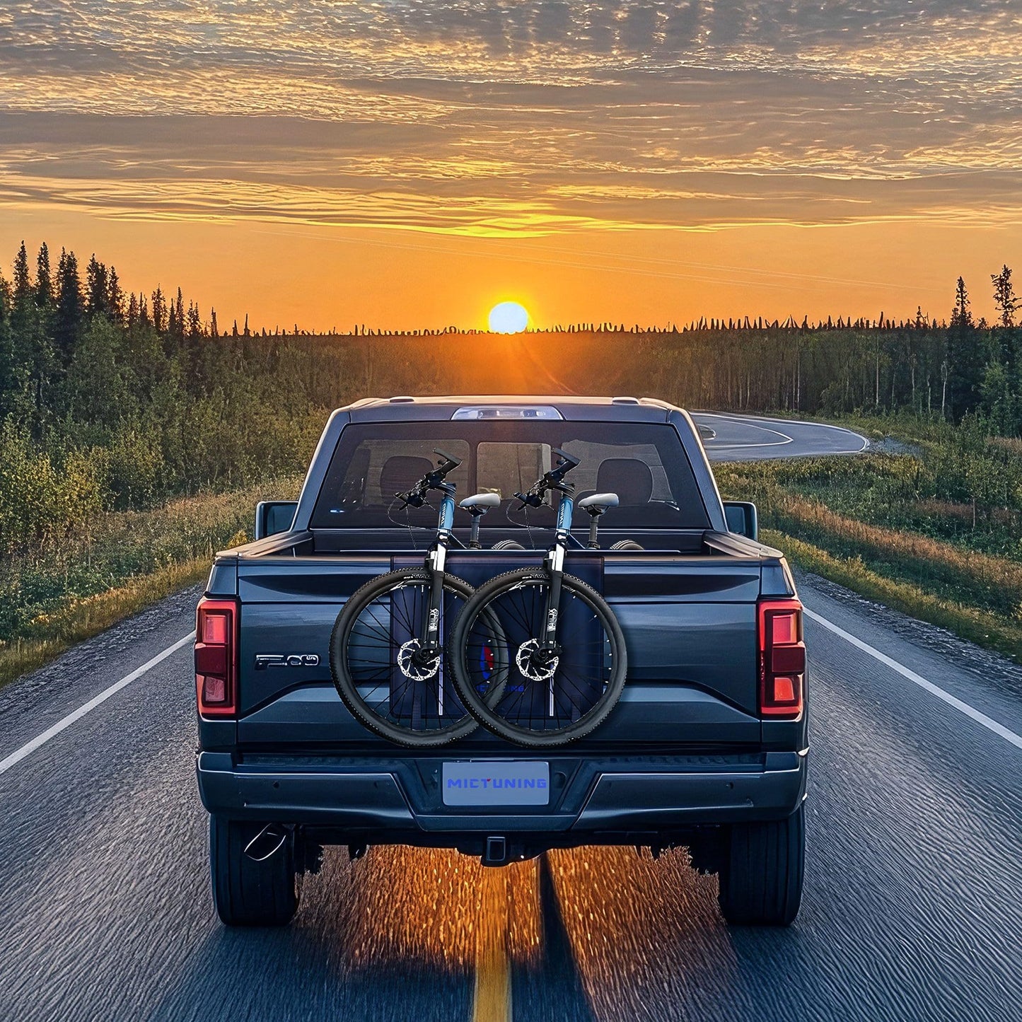 MICTUNING Tailgate Bike Pad for Mountain Bike, Secure 2 Bikes on Truck, ScratchResistant Tailgate Pad with Reflective Strips and Tool Pocket, for Outdoor Bicycle Transportation