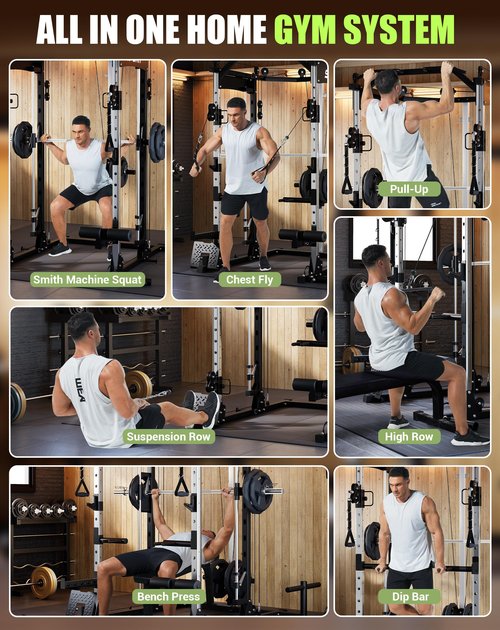 OutdoorVibe Smith Machine for Home Gym, 2200LBS Capacity Heavy Duty Power Cage with Cable Crossover System, All-in-One Home Gym System with Weight Storage & Multi-Functional Training Stations