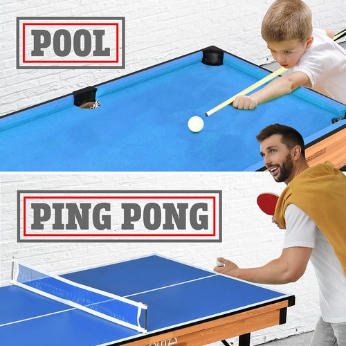 SereneLife 4 in 1 Multi Game Table, 4’x2’ Folding Portable Sports Arcade Games with Accessories, Ping Pong, Air Hockey, Pool Billiards, and Shuffleboard, for Indoor, Outdoor, All Ages