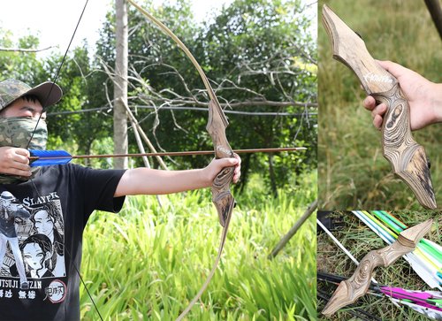 ZSHJGJR 60” Black Hunter Original Recurve Bow 20-60lbs for Adults American Hunting Longbow Archery Bow Left Hand for Archery Outdoor Hunting Target Shooting (Wood, 35lbs, Left Hand)