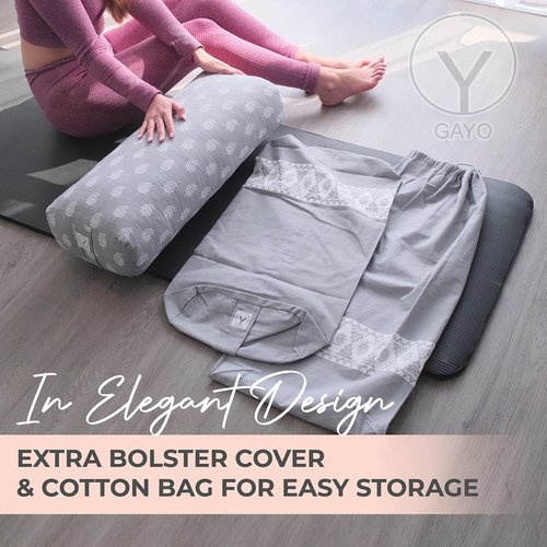 GAYO Yoga Bolster for Restorative Yoga- Made with 100% Cotton, Yoga Pillow Set Includes Extra Washable Cover and Carry Bag, 25 X 10.5 X 6.5 in