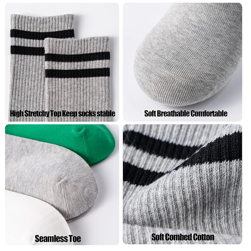Women's Crew Socks – 4-Pack Cotton Athletic Socks with Stripes (Black) – 9-12, 4-pairs
