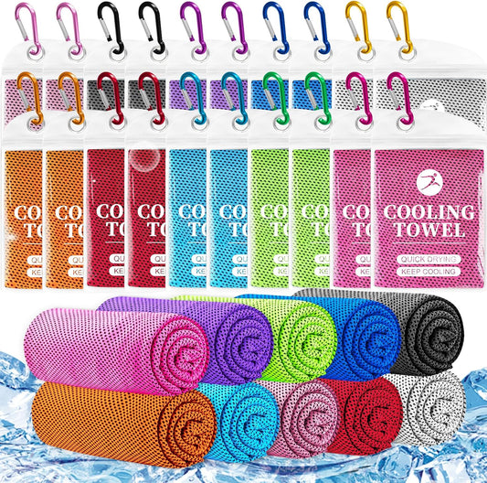 20 Pack Cooling Towels - 40" x 12" Cooling Towels Bulk for Neck and Face in 10 Colors for Men and Women Cooling Sweat Towel for Hot Weather Workout, Running, Travel Cooling Accessories