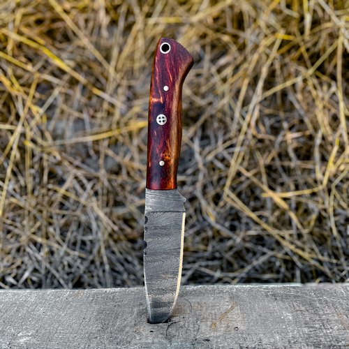 sami blades Handmade Damascus Hunting Knife, 8” Skinner Knife with 4” Fixed Blade & Rosewood Handle, Full Tang Design with Leather Sheath for Hunting, Camping & Outdoors