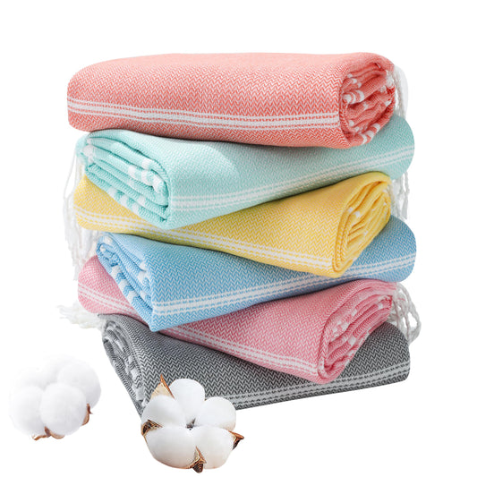 Genovega 6 Packs Oversized Turkish Beach Bath Towel Set Bulk 74"x38" Extra Large Sand Free Quick Dry Swim Camping Pool Clearance Towels Travel Blanket Adult Essentials Multi Stripe