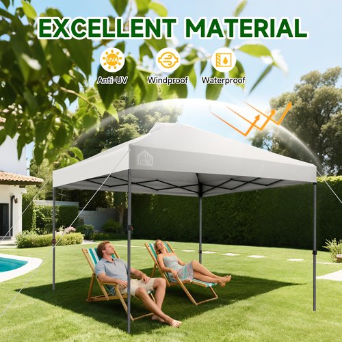 Vibemo 10x10 Pop Up Canopy Party Tent with Roller Bag, Quick 1-Person Setup, 3 Height Settings, Includes 4 Sandbags, 8 Stakes, 4 Guylines, Waterproof, UPF50+ Sun Protection for Beach and Outdoor Use