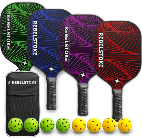 Pickleball Paddles Set of 4 with Bag - Designed in The USA, Pickleball Racket for Adults Comfort Grip, Indoor Outdoor Pickle Ball Kit, Pro Beginner Gear for Training, Pickle Ball Set for Women Men