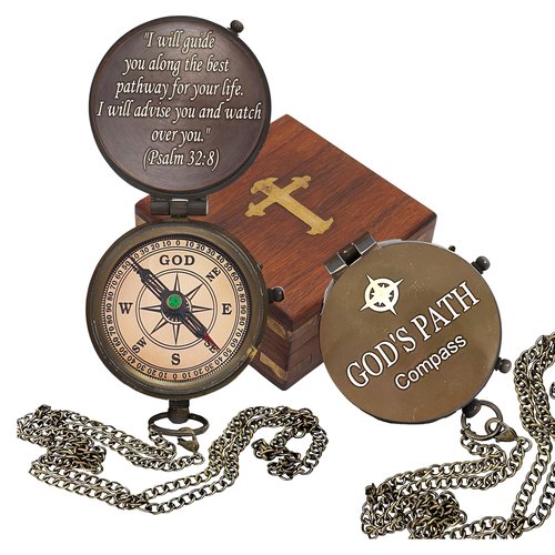 PSALM God's Path Compass - Engraved Working Handmade Antique Compass with Scripture - Religious, Christian, Catholic, Christening, First Communion, Confirmation Gifts for Teenage Boys and Men