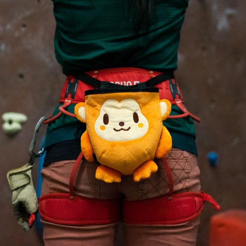 Rockbuddy Chalk Bag for Rock Climbing - Bouldering Chalk Bucket with Quick-Clip Belt, Zipper Pocket and Brush Holder - Monkey