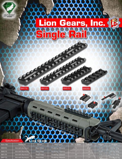 Lion Gears BridgeMount Rail Tactical Picatinny Rail, 7" Long with 17 Slots, BM17S, Black