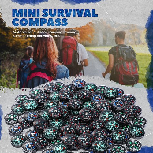 Relaxweex 100 Pcs Button Compass Bulk 20mm Mini Survival Compass Pocket Oil Filled Compass for Camping Hiking Boating Touring Outdoor Activities, 4 Styles