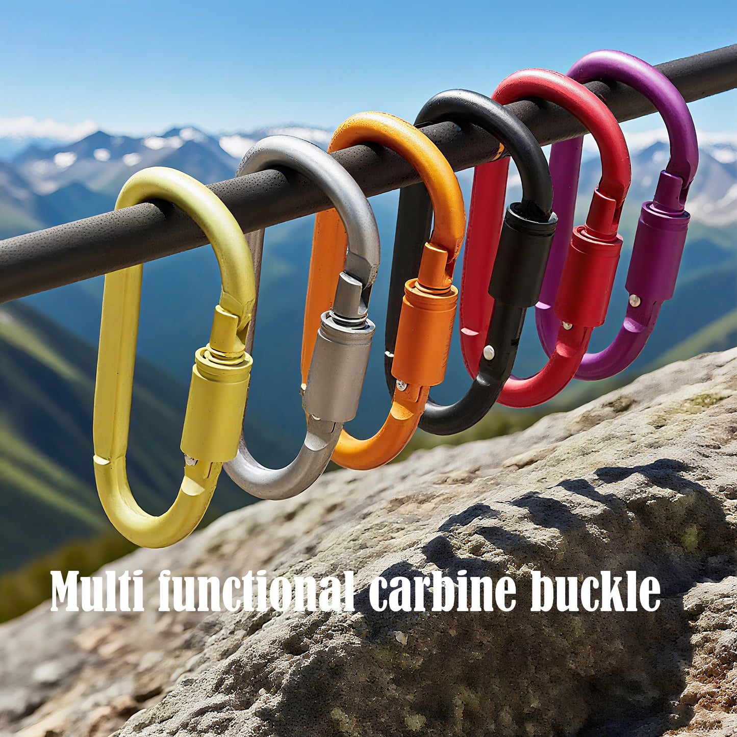 Panrock Carabiner/Clip D Ring Hooks Heavy/4 Colors Locking Carabiner /3.2 in Outdoor Camping/Carabiner for Keys/ 3 of Them Random