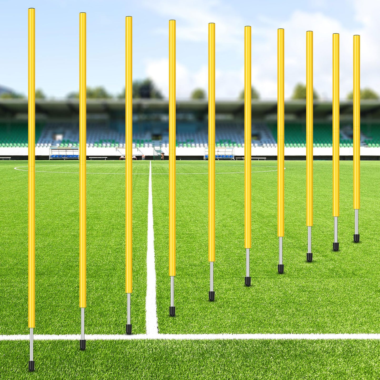 Blulu 10 Pcs 5/10/30pcs Training Agility Poles 5ft Adjustable Soccer Training Poles Soccer Sticks Agility Equipment for Football Sport Football Speed (Yellow)