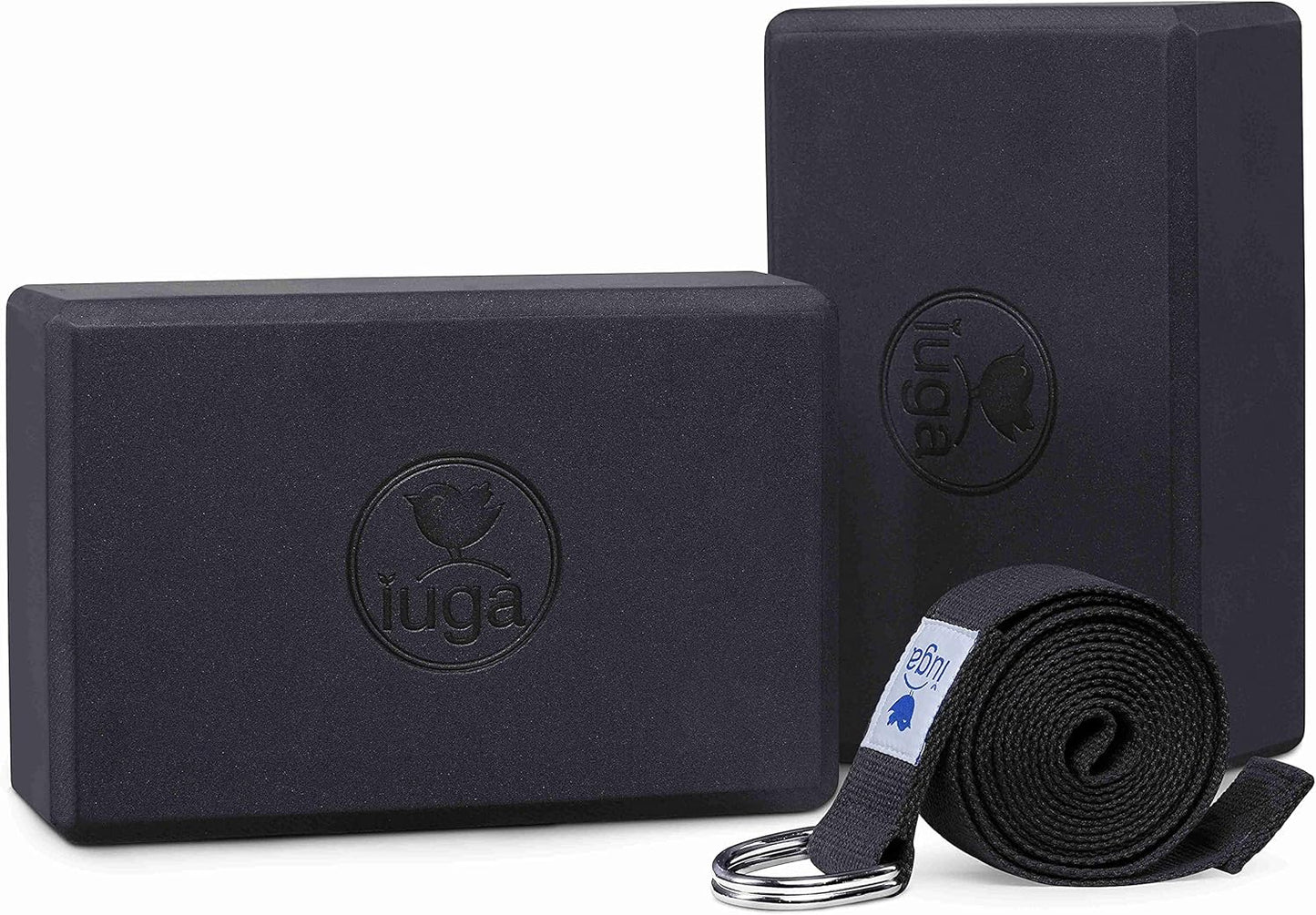 IUGA Yoga Blocks 2 Pack With Strap Non Slip High Density 9"x6"x3" Solid & Cork Yoga Block With Yoga Strap to Improve Strength Balance for Yoga Pilates Meditation