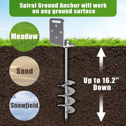 4 Pack 18" Trampoline Ground Anchors Screw in Mobile Home Earth Anchor Stakes Set with Versatile L Bracket Playset Anchor 2.7" Wide Spiral Swingset Anchors for Fence, Tent, Shed, Canopy, Carport