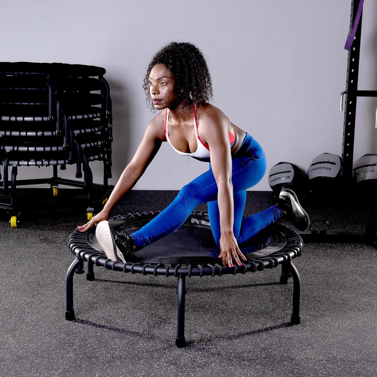 JumpSport Indoor Heavy Duty Lightweight 44 Inch Folding Fitness Trampoline with Arched Legs and 7 Adjustable Tension