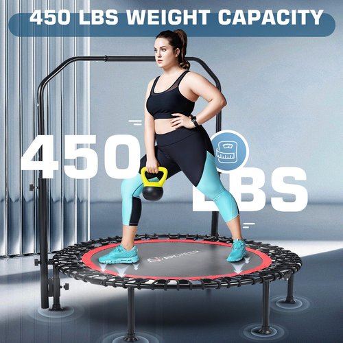 ANCHEER Mini Exercise Trampoline Foldable 40" Adjustable Trampoline Rebounder, Fitness Trampoline with Handle for Indoor/Garden/Workout Cardio, Max Load 300lbs (Red)