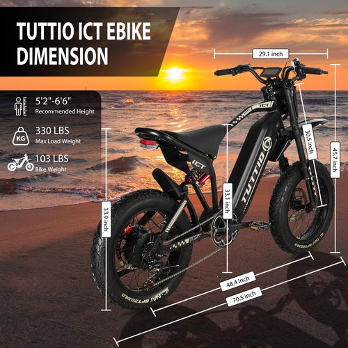 koonkex TUTTIO ICT Electric-Bike for Adults Age 16+, Peak 4000W-60V-25AH Electric-Dirt-Bike, 43-49MPH, 20" Fat-Tire-Electric-Motorcycle, Full Suspension E-Bike for Off-Road Mountain Snow