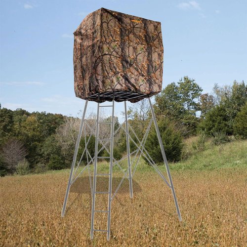 MUDDY Steel 7' Tall Quad Pod Hunting Blind Cover w/ 4 Zippered Windows (Stand Not Included) - Portable Camouflage Shelter and Gear - Deer Hunting Equipment and Accessories