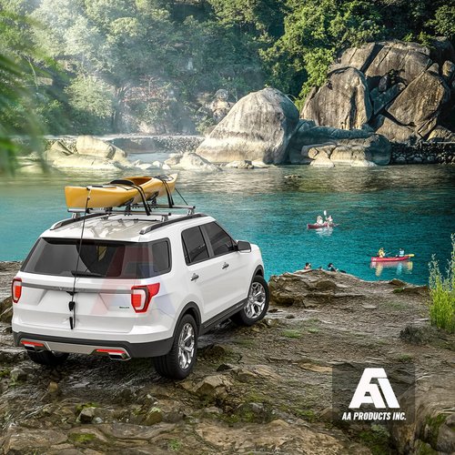 AA-Racks Steel Jetty Saddle Rack for Kayak Carrier Canoe Boat Paddle Board Surfboard Roof Top Mount on Car SUV Truck Crossbar with Ratchet Lashing Straps