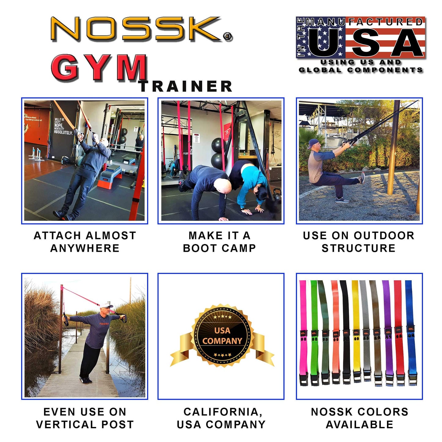 2 Pack - NOSSK GYM Pro Suspension Fitness Trainer - Manufactured in California using US and Global Components