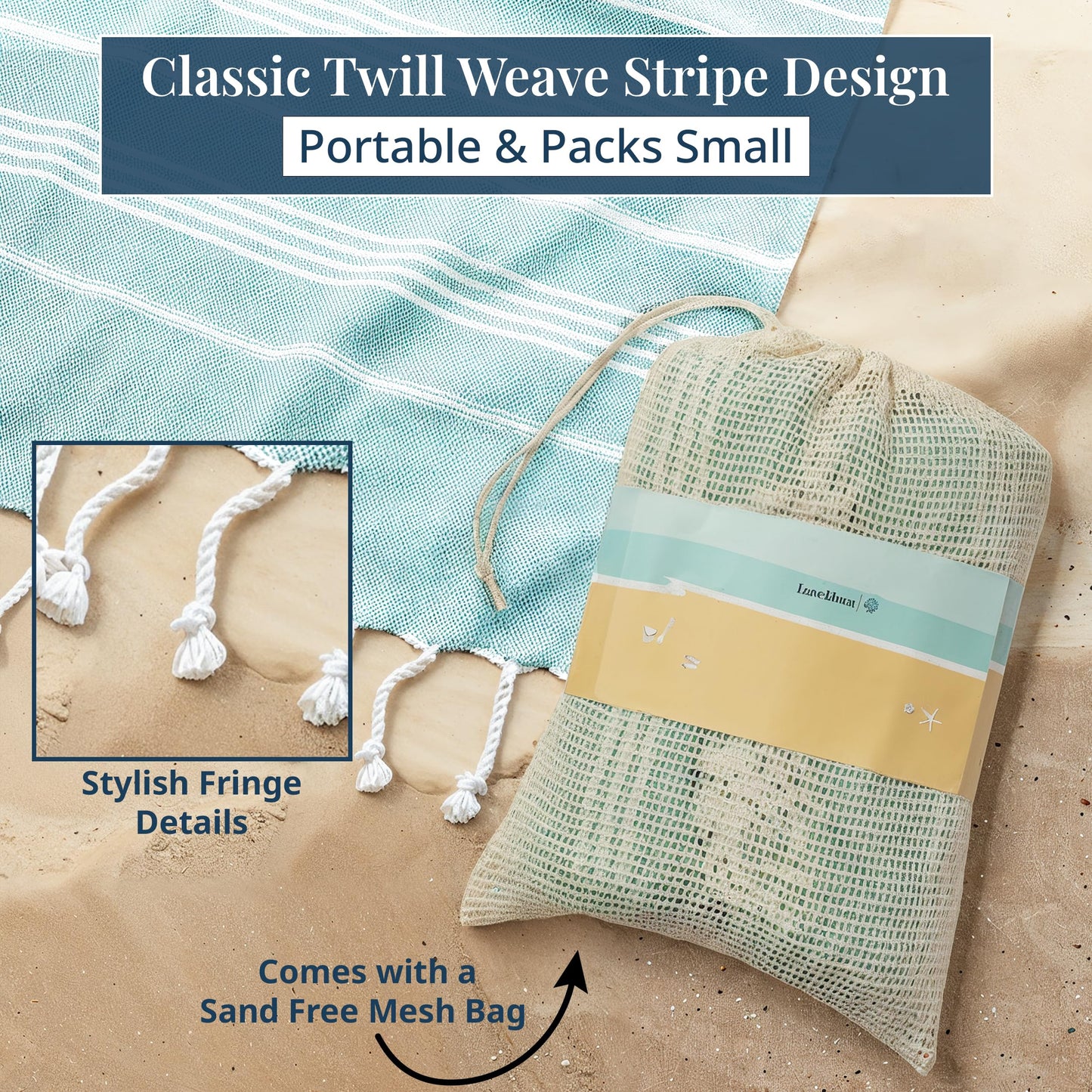 LANE LINEN Large Beach Blanket – Oversize Beach Towel, Beach Games for Family, Compact Quick-Dry Towel (82"x82"), Perfect for Lounging, Resort Stays, & Coastal Escapes - Aqua