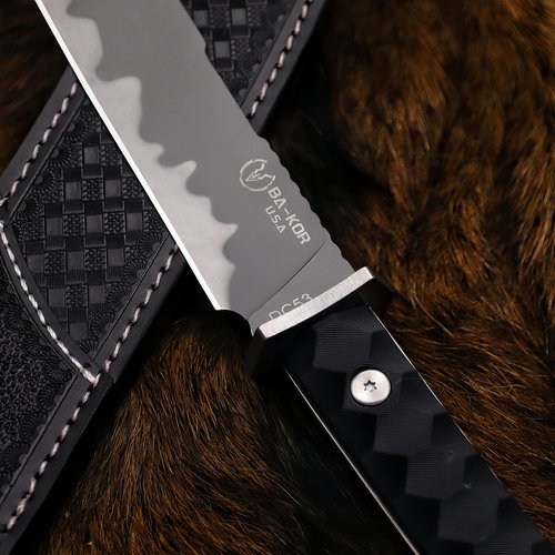BA-KOR DC53 Full Tang 17.2in Survival Knife with Fire Starter, 5mm Thick Blade, Jungle Fixed Blade with Nylon Handle & Leather Sheath for Hunting, Camping, Bushcraft (Black (17.2in))