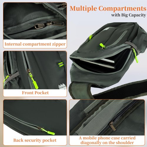 CLANTRILOBITE Small Sling Backpack, Lightweight Crossbody Backpack,Foldable Cross Body Bag for Men Women,Shoulder Bag for Sport Outdoors Hiking Traveling