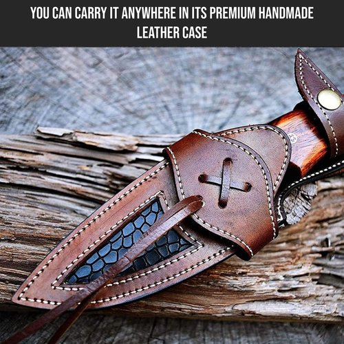 BIGCAT ROAR Predator Hunter - Patented Handmade Damascus Steel Fixed Blade Hunting Knife 10" - Walnut Wood Handle & Leather Sheath - Bushcraft Outdoor, Skinning & Survival Knife - Collector Men Gifts