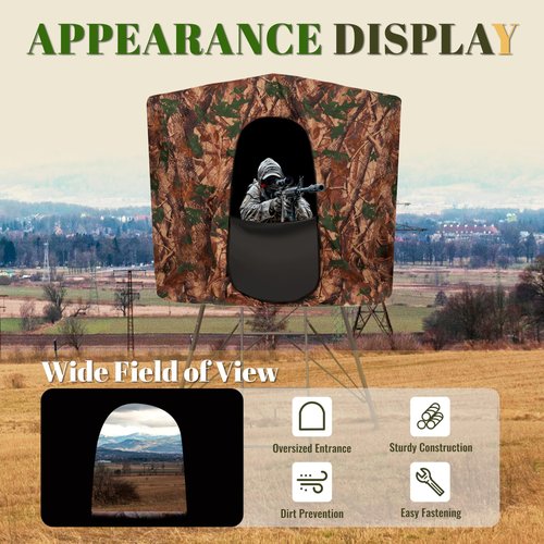 Gelacie Hunting Blind Cover Deer Hunting Blind Camouflage Enclosure Universal 2 Entrances Hunting Equipment 360 Degree Full Surround Coverage Quad Blind Cover Steel + Cloth (Stand Not Included)