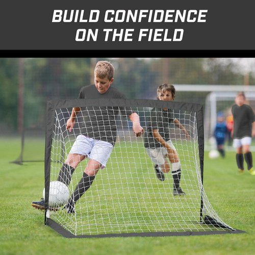 GoSports Team Tone 4 ft x 3 ft Portable Soccer Goals for Kids - Set of 2 Pop Up Nets for Backyard - Black