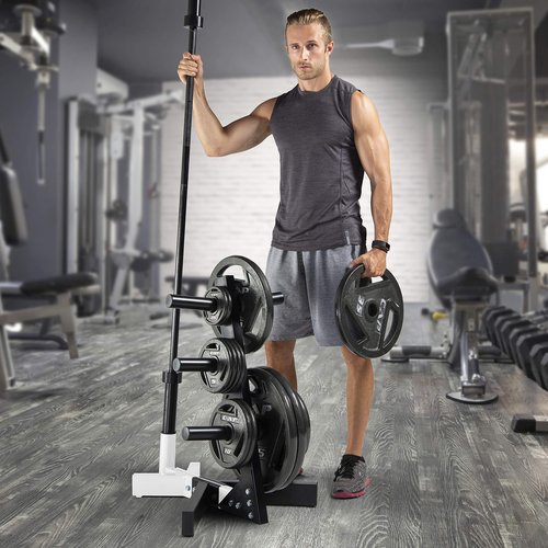 CAP Barbell Olympic Plate Tree Storage Rack for Weights and Bar, White