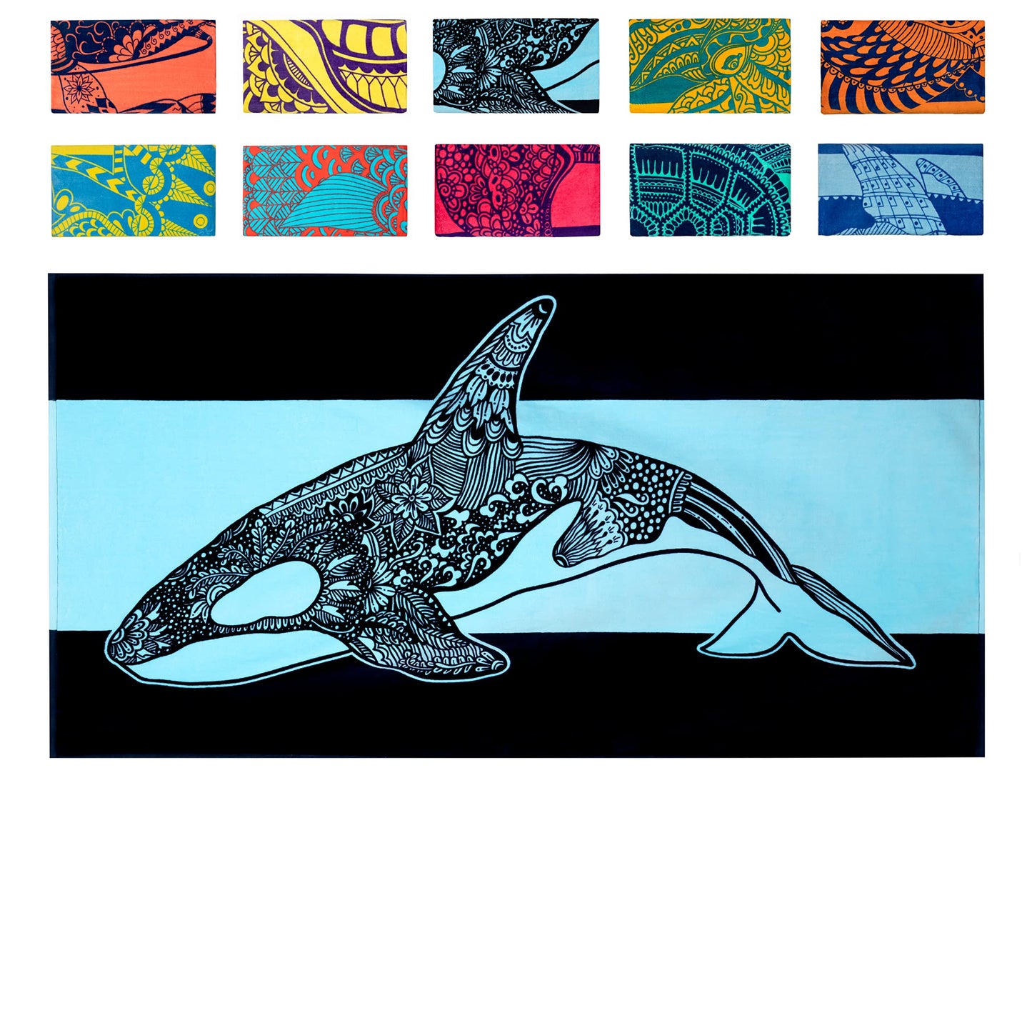 Nova Blue Orca Beach Towel (34 X 63) – Navy & Blue Colorway with Tropical Whale Design Travel Beach Towels Made from 100% Cotton – Vibrant Colorful Blanket Towel – Extra Large
