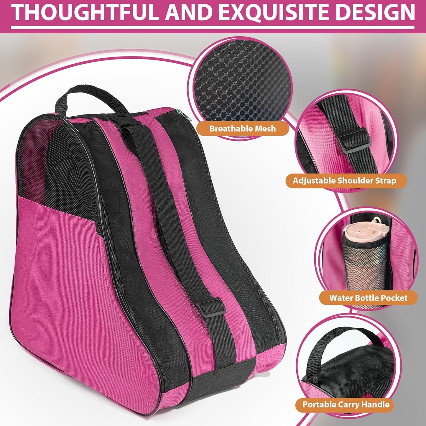Ice Skate Bag, Large Capacity Roller Skate Bag for Both Kids and Adults, Breathable Figure Skating Bag with Adjustable Shoulder Strap Fit for Roller, Ice, Inline Skates