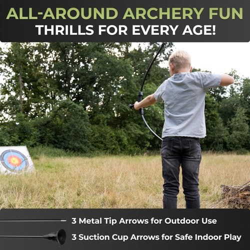 BOWRILLA® Bow and Arrow for Kids | Beginners Archery Set with 6 Arrows, Ideal for Kids & Teens 8 to 15 Years | 3-Piece Take-Down Recurve Youth Bow and Arrow Set, Perfect for Left & Right Handers