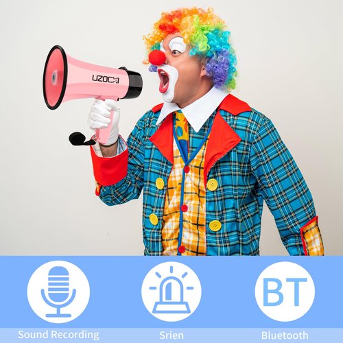 UZOCHI 20w Megaphone Bullhorn with Siren, Recording, Bluetooth Input, Voice Changer for Kids with 6 Sound Effect, Loud Speaker for Teacher, Cheerleading