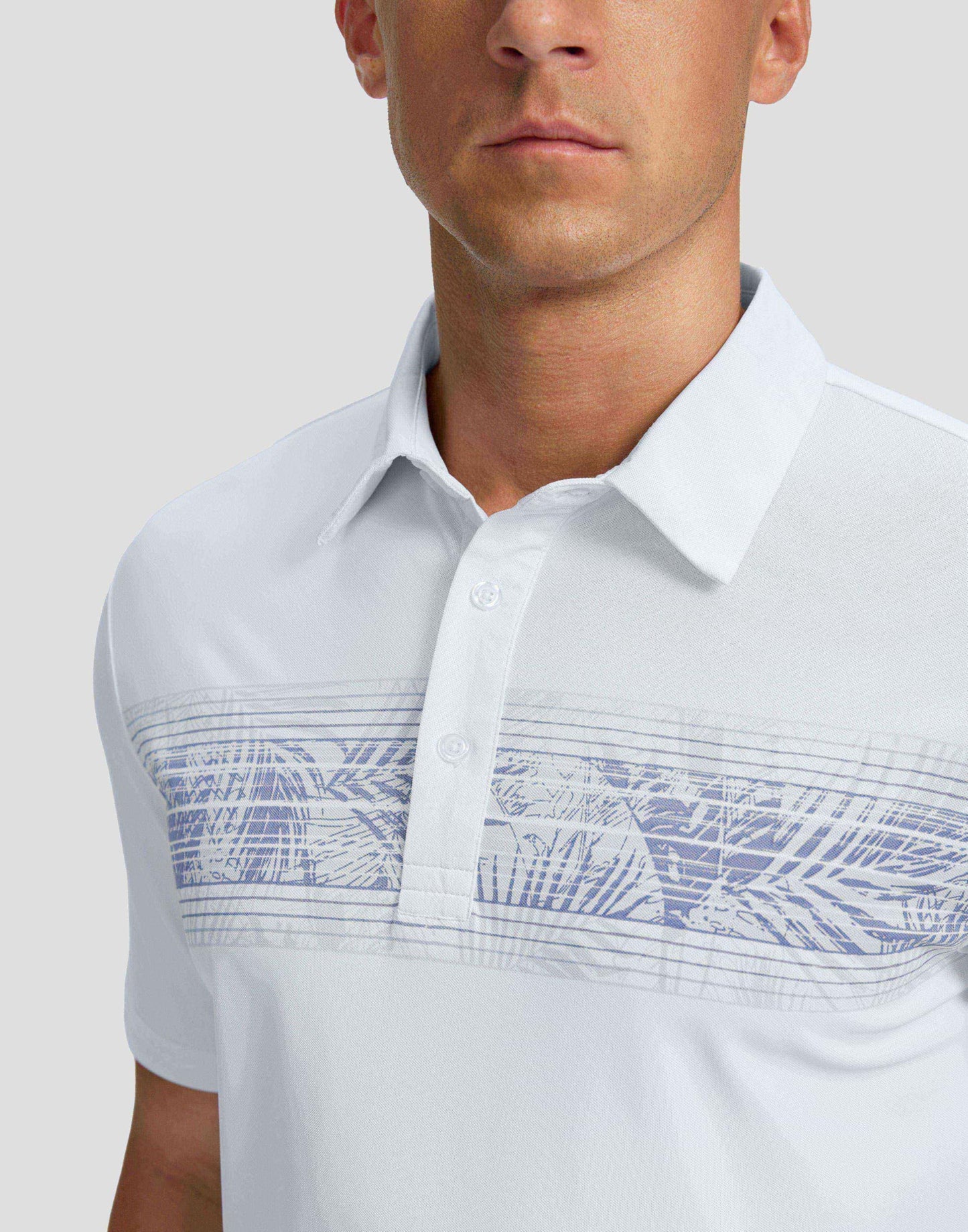 Men's Golf Shirts Dry Fit Moisture Wicking Performance Short Sleeve Collared Polo Shirts for Casual Tennis Bussiness (White Leaves, XXXL)