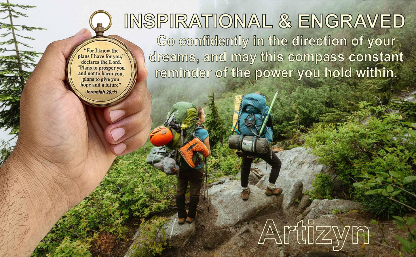 For I Know The Plans I Have For You Brass Magnetic Compass Engraved with Scripture Jeremiah 29:11, Directional Compass, Religious Gifts For Men, Easter Gifts For Teen Boys
