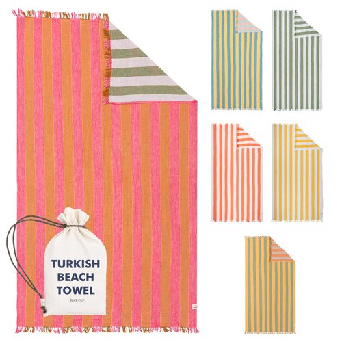 Cabana Striped Gauze Turkish Beach Towel - Large 36 x 69 | Quick Dry Beach Towel Blends Retro Style with Everyday Beach Comfort | Sand Free Design for a Clean, Carefree Day in The Sun (Pink)