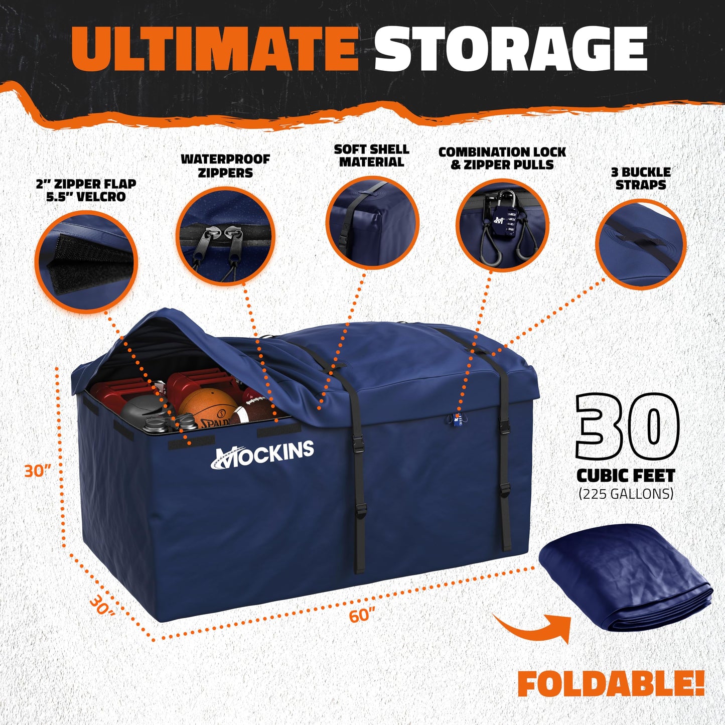 Mockins 60"x30"x6" Navy Trailer Hitch Cargo Carrier w/ 500 Lbs Capacity