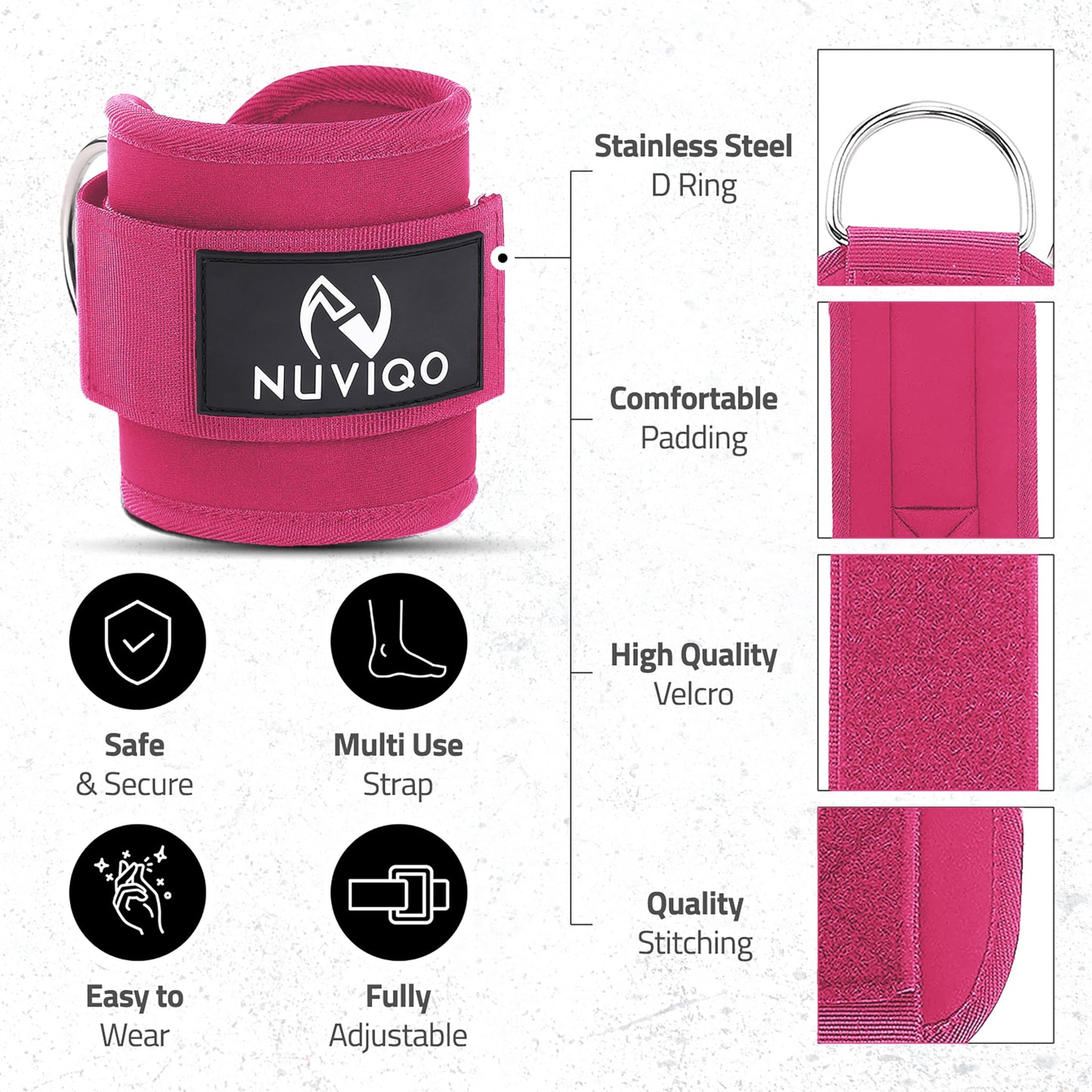 Barbell Pad & Ankle Straps for Cable Machine with Carry Bag - Gym Accessories for Women & Men - For Cable Kickbacks, Leg Extensions, Hip Thrusts & Squats - Workout Attachments for Home & Gym (Pink)
