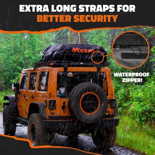 Mockins 35 Cu.Ft. Black Waterproof Rooftop Cargo Carrier Bag | 60"x42"x24" Car Roof Bag for Use with or w/o Roof Rack | Car Topper Luggage Carrier Waterproof Storage Set w/Mat, Straps, Hooks, & More