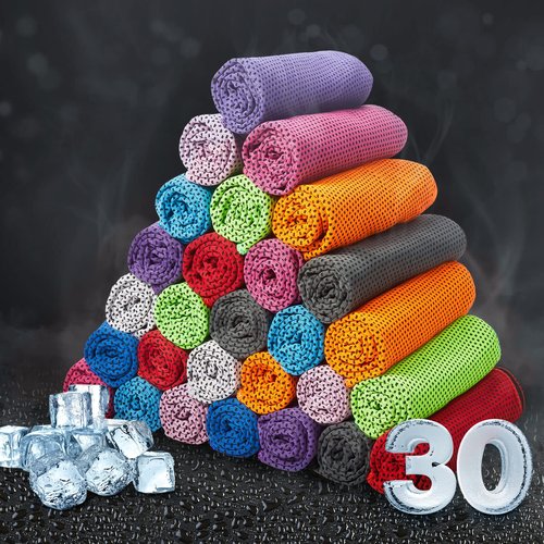 Honoson 30 Pcs Cooling Towel Bulk - Neck & Face Cool Chilly Towels Microfiber Breathable Sport Sweat Rag for Gym, Yoga, Travel, Camping, Running, Outdoor (Multicolor)