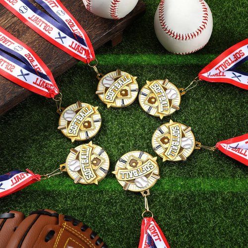 Ecation 12 Pcs Softball Medals 2 Inch T-Ball Team Medal Awards Softball Metal Medals Gold Baseball Sports Award Medals with Neck Ribbon for Kids(Softball)